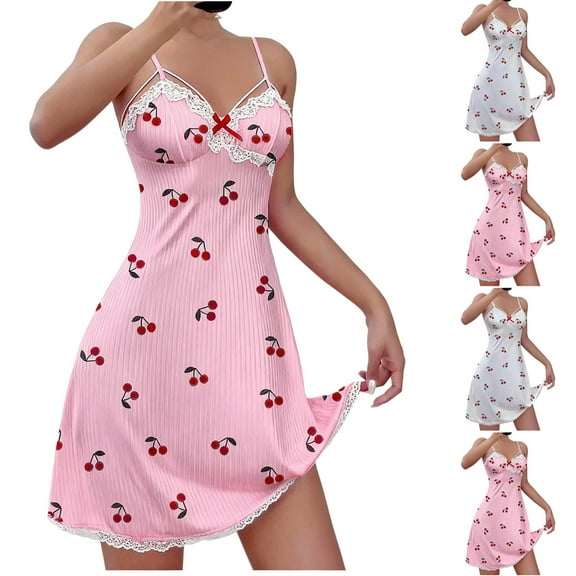 uublik Date Night Dresses For Women Valentine's Day Cami Sleep Dress Loungewear Cute Night Gowns for Women Pink