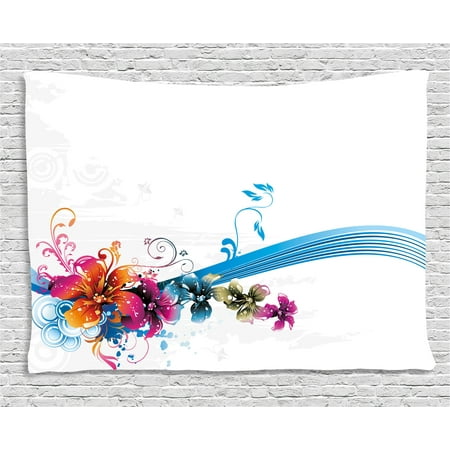 - Floral Tapestry, Abstract Fantasy Blossoms Border Colorful and Grunge Display Spring Leaves Swirls, Wall Hanging for Bedroom Living Room Dorm Decor, 80W X 60L Inches, Multicolor, by Ambesonne