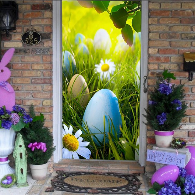 LPSSTORE Rideau de Porte Œuf de Résurrection de Pâques Dessin Animé Chambre Porte Mignon Lapin Décoratif Couverture de Porte Œuf de Pâques Coloré Couverture de Porte Œuf de Pâques
