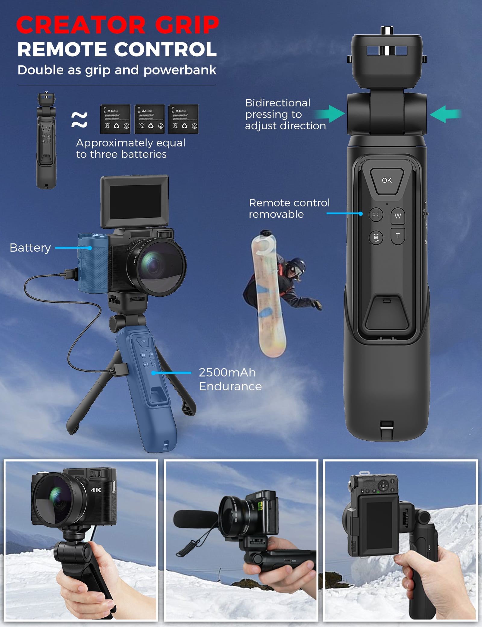 4K Digital Camera with Creator Accessory Kit Autofocus Vlogging Camera Remote Control with Flip Screen, Grip, Wide Angle Lens, Mic