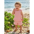 thumbnail image 5 of BemeyourBBs Toddler Girls Summer Clothes Cute Infant Baby Girl Summer 2 Piece Outfit 6 12 18 24 Months 2 3 4 Years Shoulder Bows Sleeveless Ruffled Tank Top and Shorts Set, 5 of 9