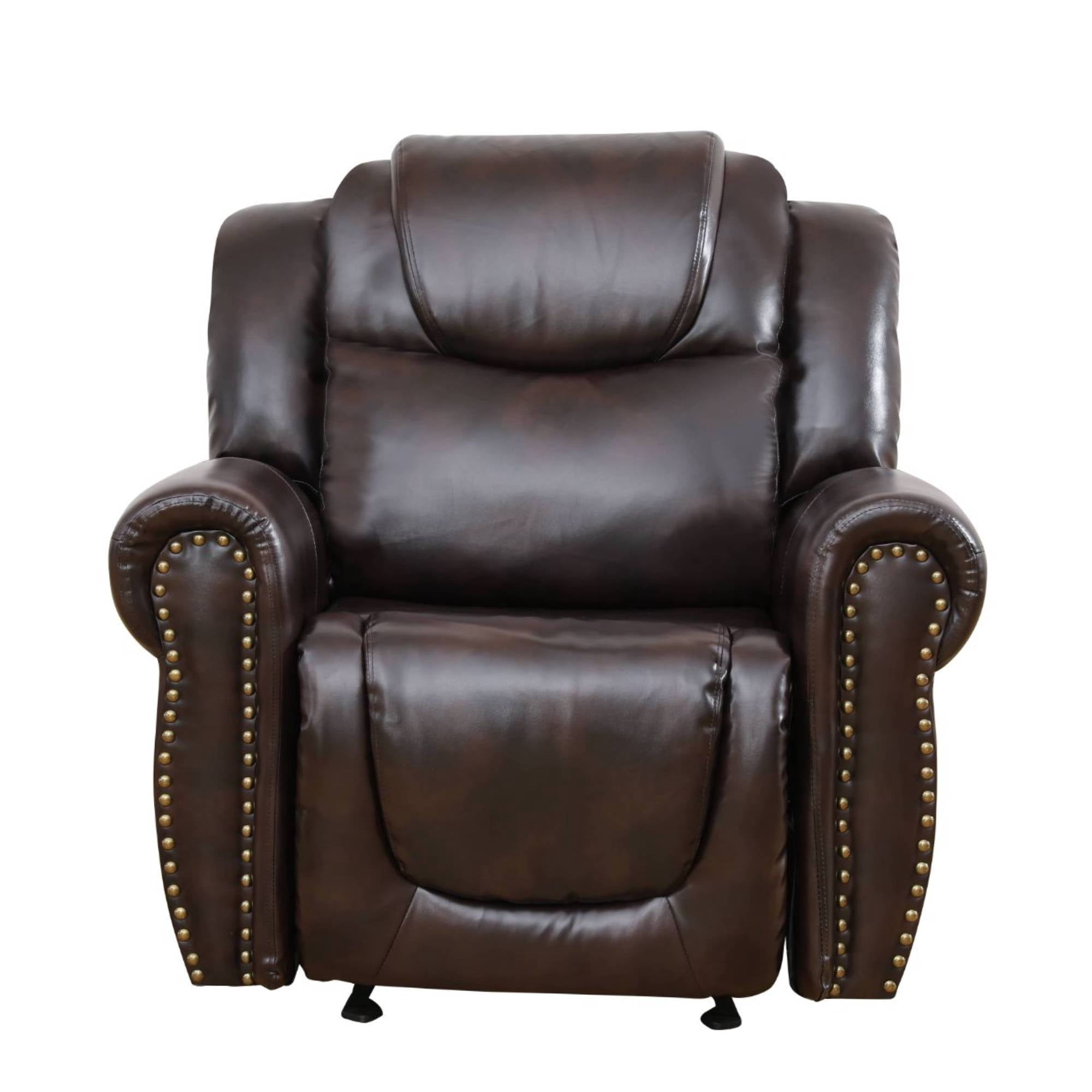 Manual Recliner Chair, Modern Leather Recline Chair with Comfortable Arms Reclining Single Sofa for Living Room, Espresso