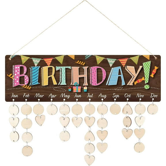DIY Wooden Calendar Birthday Reminder Family Wall Hanging Board Plaque with Wooden Ornaments Blank Slices for Family Friends Birthday Reminder Home Wall Decor-Birthday DIY