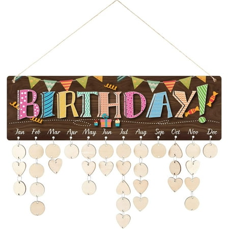 DIY Wooden Calendar Birthday Reminder Family Wall Hanging Board Plaque with Wooden Ornaments Blank Slices for Family Friends Birthday Reminder Home Wall Decor-Birthday DIY
