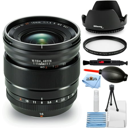 FUJIFILM XF 16mm F/1.4 R WR Lens 16463670 - Starter Bundle with Tulip Hood Lens UV Filter Cleaning Pen Blower Microfiber Cloth and Cleaning Kit