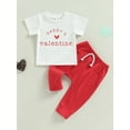 thumbnail image 2 of Suealasg Toddler Baby Girls 2Piece Valentine's Day Clothes 6M 1T 2T 3T Kids Girls Summer Short Sleeve Letter Print T-shirt Tops + Elastic Pants Set, 2 of 9