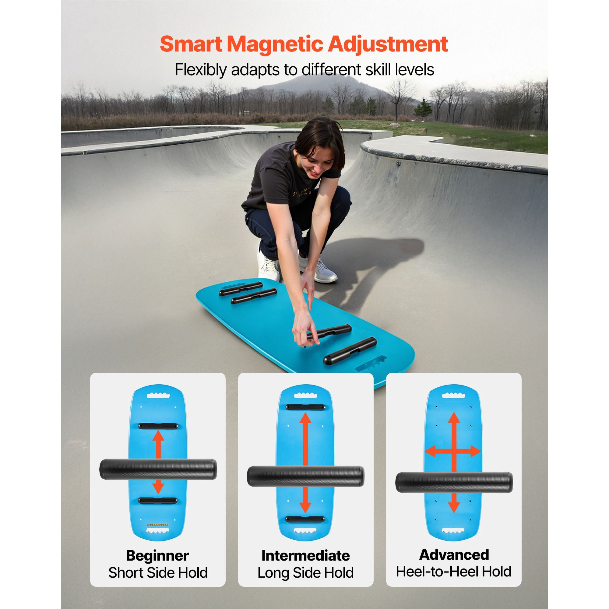 Balance Board, Wobble Board Trainer for Adults, Wooden Balance Training Equipment with Roller, Magnetic Stoppers, Storage Rack, for Core Workouts, Surf Trainer & Physical Therapy, Blue