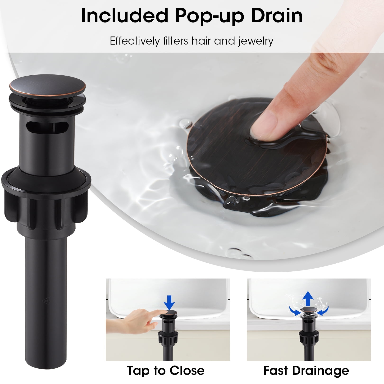 Wowkk Oil Rubbed Bronze Bathroom Faucets 9.84" High Spout Tall Basin Faucet, Single Handle Bathroom Sink Faucet with Pop Up Drain and Faucet Supply Lines