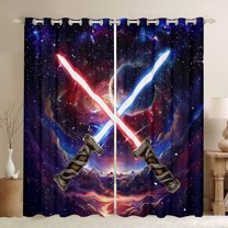 jejeloiu Lightsaber Black Out Curtains,Universe Starry Night Curtains Pack of 2 (42x63 Each),Colorful Galaxy Bedroom Curtains For Boys Kids,Microfiber Bedroom Decor
