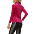 thumbnail image 3 of INSPIRE CHIC Chemise à Manches Longues pour Femme Col Montant en Velours Extensible Col Roulé Blouse Basique Hauts Rose Vif TP, 3 of 5