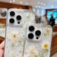 thumbnail image 3 of for iPhone 16 Pro Clear Case with Pressed Real Flowers Design, Glitter Cute White Floral Pattern Slim Soft TPU Protective Women Girly Phone Cover for iPhone 16 Pro 6.3 inch, White/Gold, 3 of 8