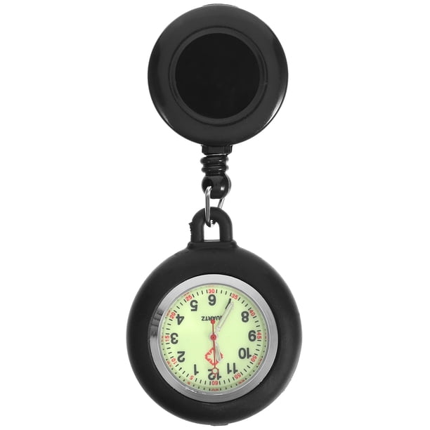 WORGEOUS Badge Reel Reloj de bolsillo Reloj de bolsillo de moda Reloj colgante de bolsillo con clip Reloj creativo de bolsillo Reloj de prueba para estudiantes (Negro luminoso)