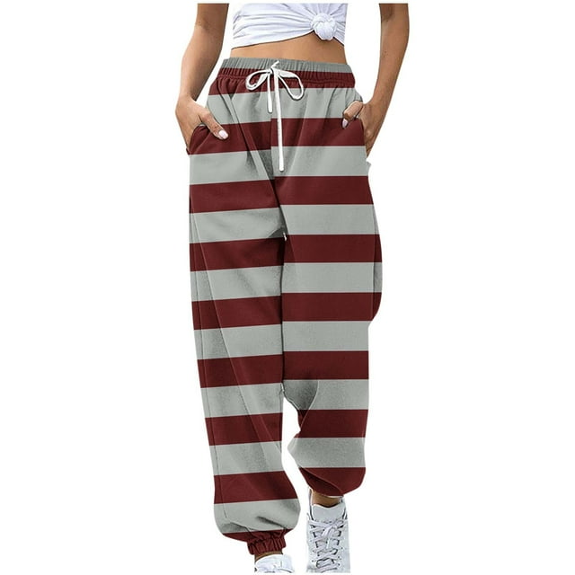 Funicet Pants for Women,Women Fashion Color Blocked Printed Drawstring Pants