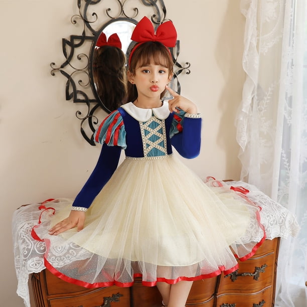 Vestido de Blancanieves para niña con chal largo Vestido con tutú para niña Vestido con flores color bronce
