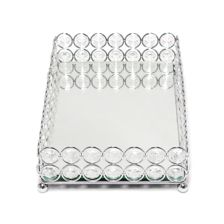 Home Details Circles & Squares Chrome Mirror Vanity Tray - Large 16.5x11" Dresser Tray For Jewelry & Perfumes