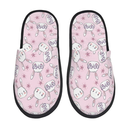 

Honeii Cute Rabbit Flower print Slippers Memory Foam House Bedroom Slippers for Women and Men Fuzzy Plush Comfy Faux Fur Lined Slide Shoes-Large