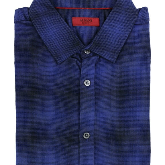 Alfani Mens Slim Brushed Button Up Shirt, Blue, Large