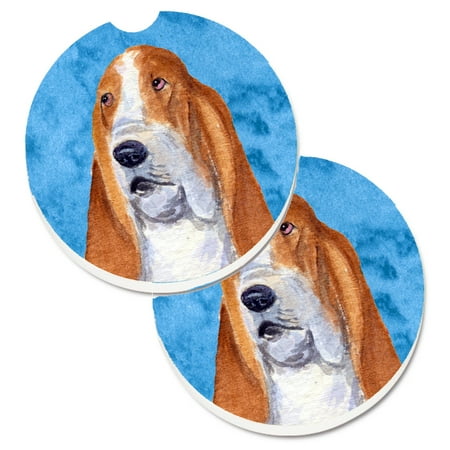 

Carolines Treasures SS4804-BUCARC Blue Basset Hound Set of 2 Cup Holder Car Coasters Large multicolor