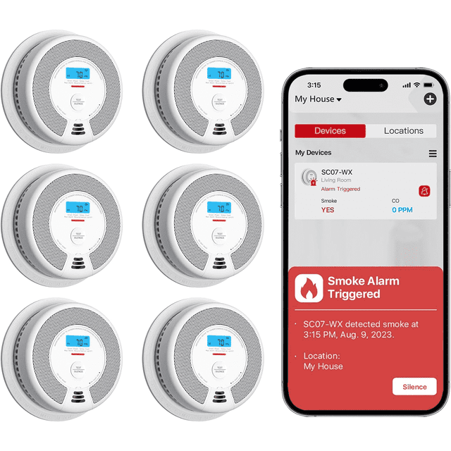 X-Sense Détecteur Intelligent de Monoxyde de Carbone Détecteur de Fumée avec Remplacement, Alarme Wi-Fi de Fumée et de Monoxyde de Carbone avec Notifications d'App en Temps Réel, SC07-WX, Lot de 6
