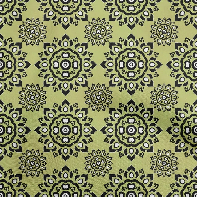 oneOone Silk Tabby Light Green Fabric Asian Block Mandala Sewing Craft Projects Fabric Prints By Yard 42 Inch Wide