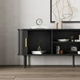 thumbnail image 3 of Mid-Century Modern Media Console, Tambour TV Stand with Storage Cabinet and Shelf for 70" TVs, Black, 3 of 11