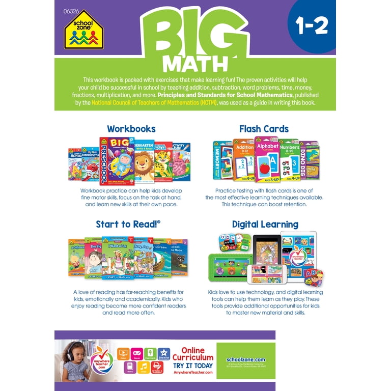 School Zone, Big Math 1-2 Workbook, ISBN 9781601590152 - Walmart.com