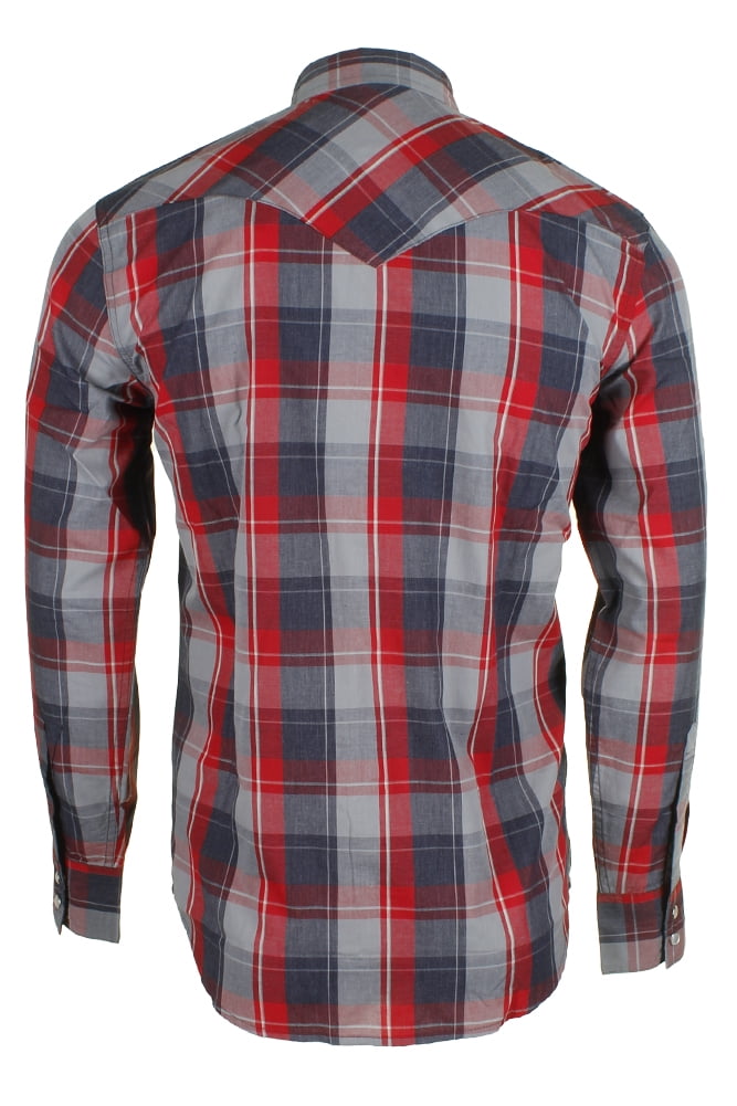 Levi's Men's Long Sleeve Western Cut Snap Plaid Shirt Red Navy S