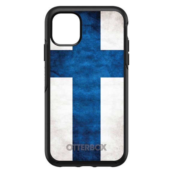DistinctInk OtterBox Symmetry Custom Case for Apple iPhone 15 (6.1" Screen) - Show Your Love of Finland - Tempered Glass Back