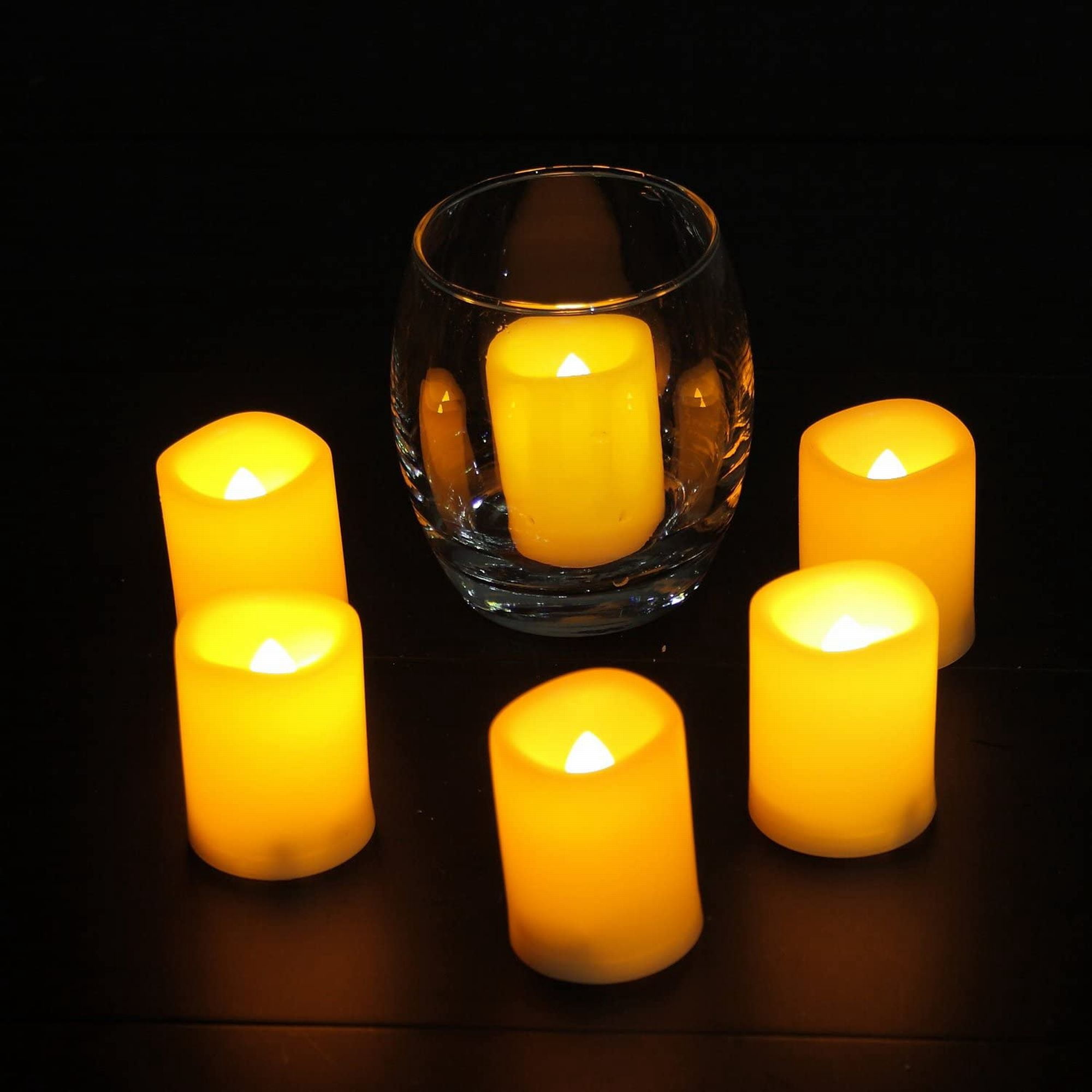 EcoGecko Set of 12 Indoor/Outdoor Votive Flameless LED Candles with 5 Hour Timer, Soft Flickering and Warm Glow, Batteries Included