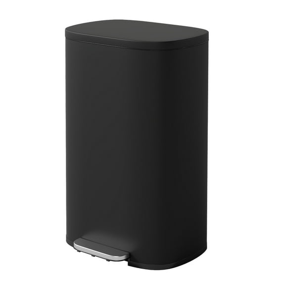 FASCK 13 Gallon/50 L Garbage Can Kitchen Trash Can with Lid for Office Bedroom Bathroom Step Trash Bin Fingerprint-Proof Brushed Stainless Steel 13 Gallon / 50 Liter,Black