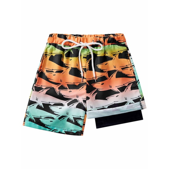 Usaibhir Boys Swim Trunk with Compression Boxer Brief Double Layer Beach Surf Board Shorts Kids Quick Dry Anti Chafe Swimwear 5-16T