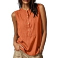 thumbnail image 2 of Homenesgenics Tank Tops for Women under $5 Summer Solid-Color Button-Down Cotton-Linen Sleeveless Round-Neck T-Shirt Orange S, 2 of 9