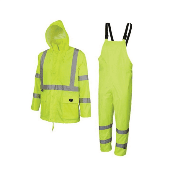 Pioneer 150D Oxford Poly/PVC Waterproof Rainsuit - Color: Hi-Viz Yellow/Green - Size: XL