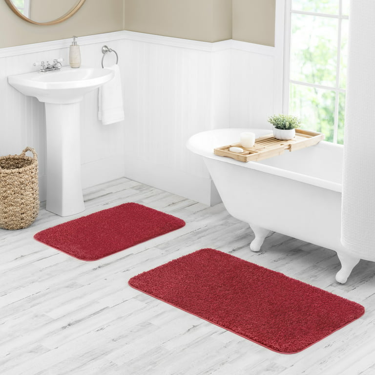 2 PCS Bathroom Rug Set, Ultra Soft Non Slip Bath Rug[31''X20 +20''X16'' U]  Red