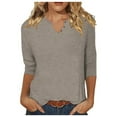 thumbnail image 1 of T-shirt à Manches Courtes pour Femmes, Couleur Unie, Mode Décontractée, Boutons, Manches Longues, Col Léger, 1 of 4