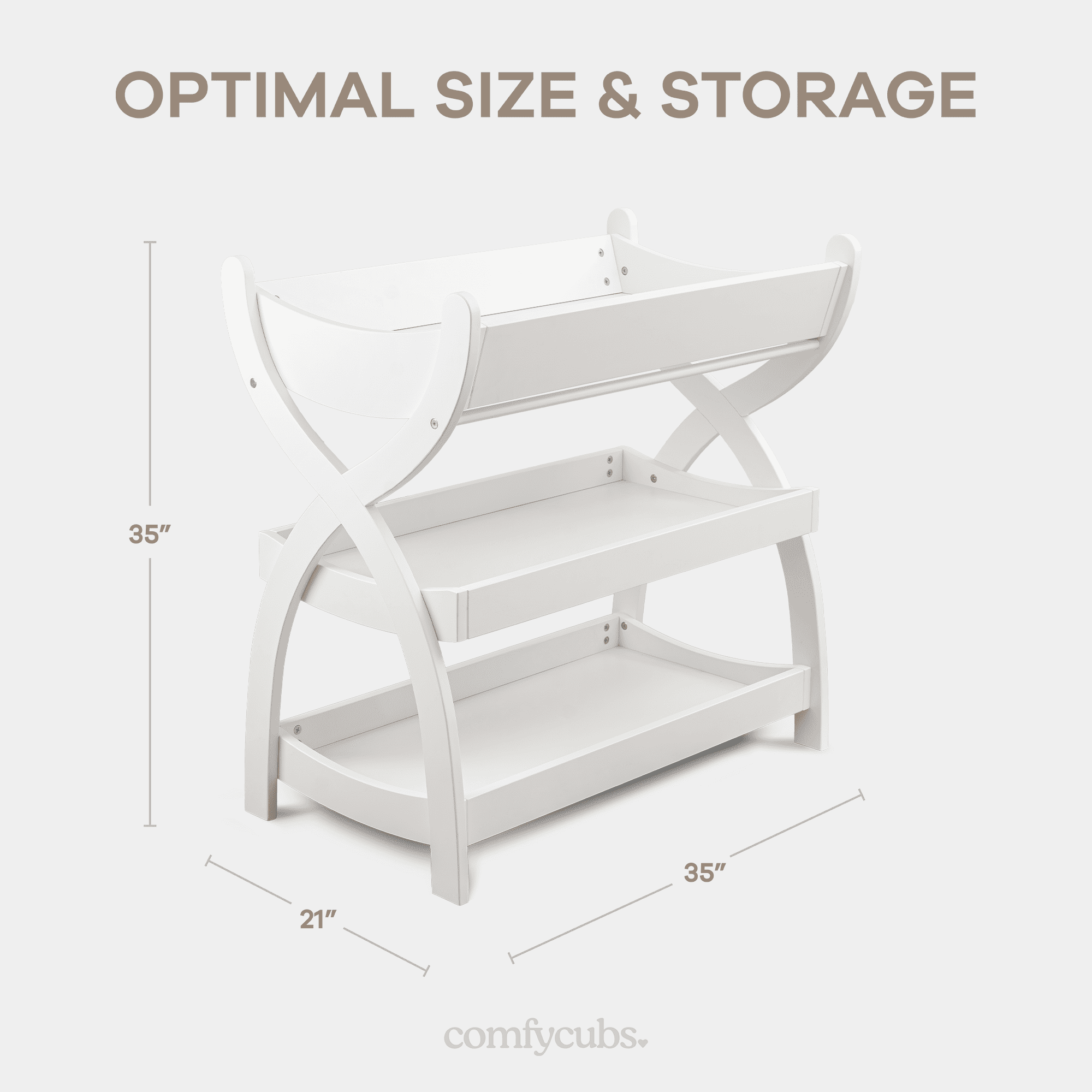 Comfy Cubs Baby Changing Table with Two Open Shelves for Storage - White