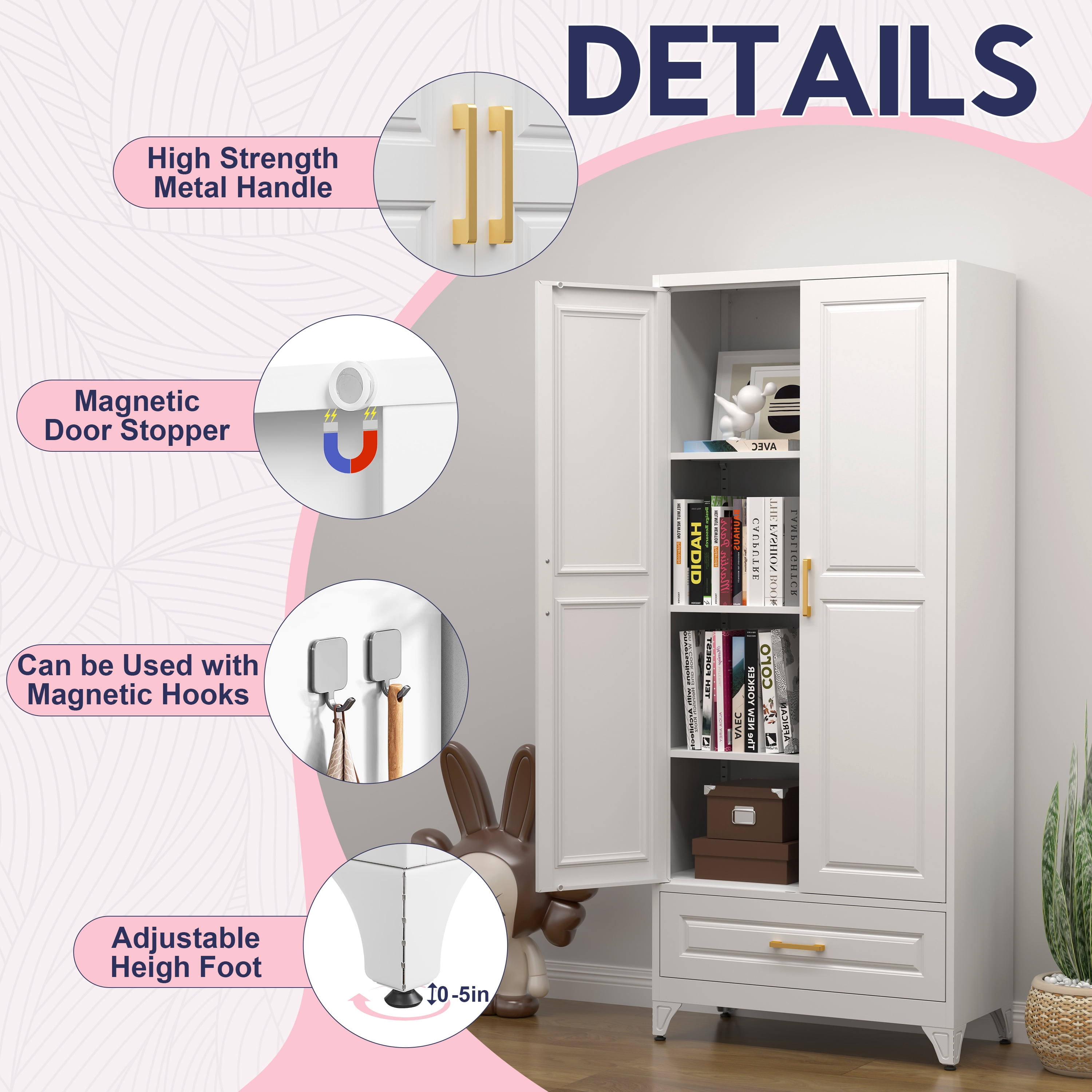 Polup 75"H Kitchen Pantry Cabinet, Metal Pantry Cabinet with Drawer, Storage Cabinets with Shelves, Food Cupboards