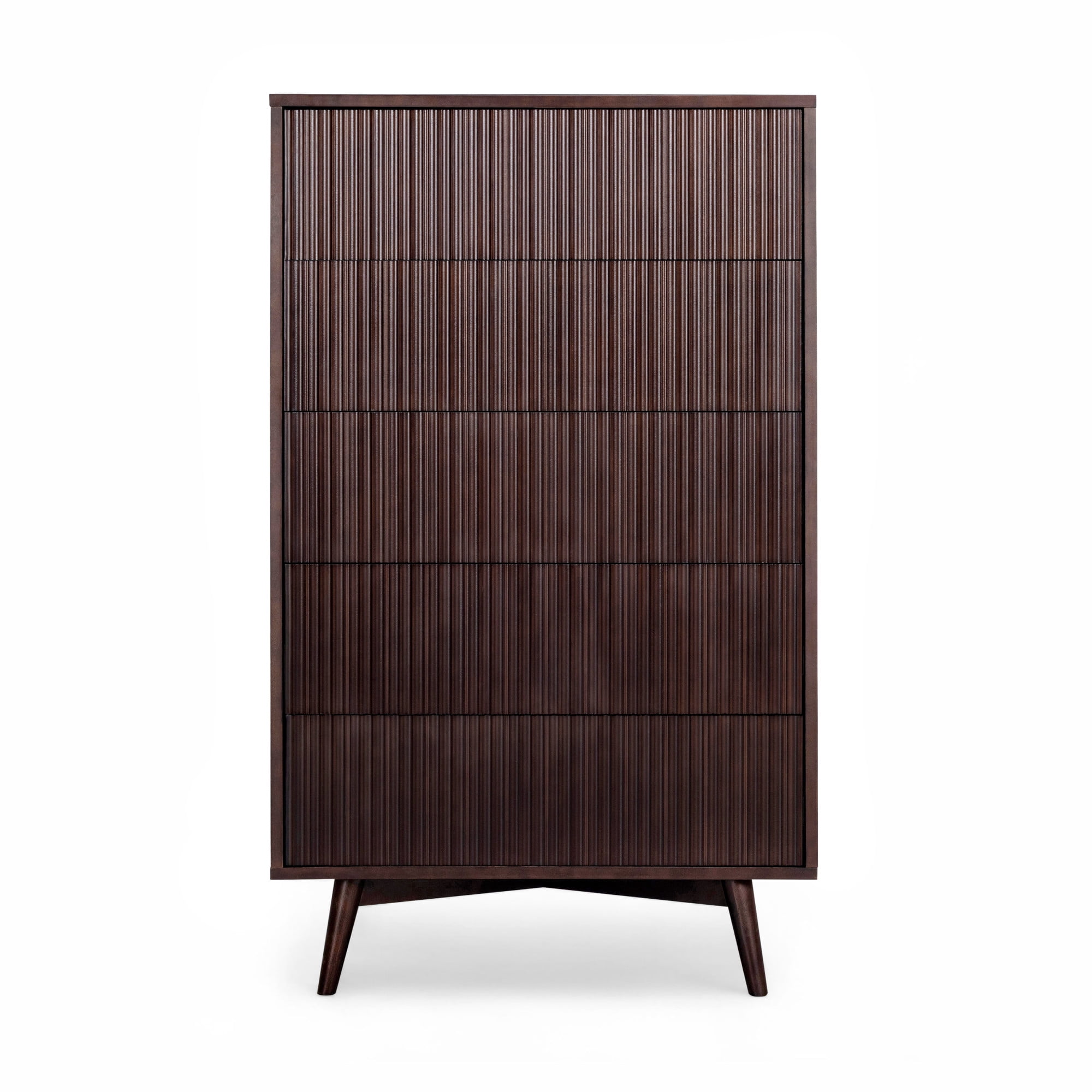 Tremolo 5-Drawer Dresser, Espresso – Teamson Home: Push-Open Chest of Drawers with Natural Acacia Fluted Fronts for Modern Bedrooms & Closet Storage