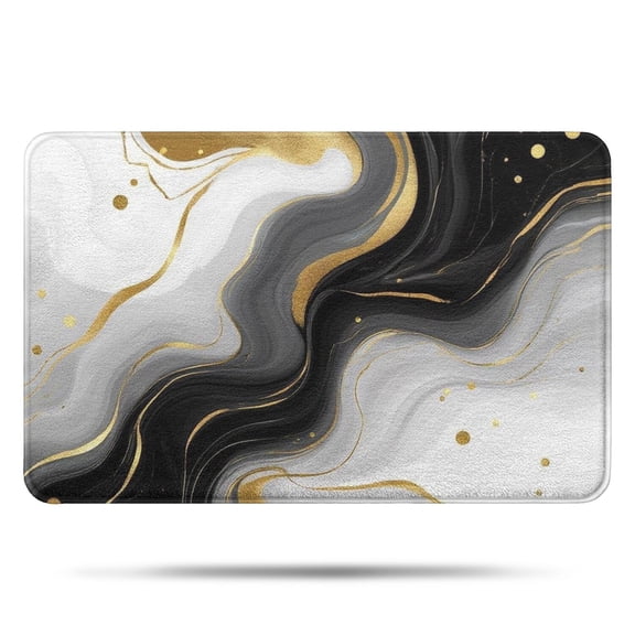 Black Marble Gold Wave Pattern Bathroom Rugs Mat,Non Slip Microfiber Bathroom Rug,Rubber Backing,Soft Bathroom Mats for Bathroom Floor,Tub and Shower,17x27in(43x68cm)