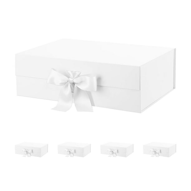 PKGSMART Large Gift Boxes with Ribbons, 5 White Gift Boxes with