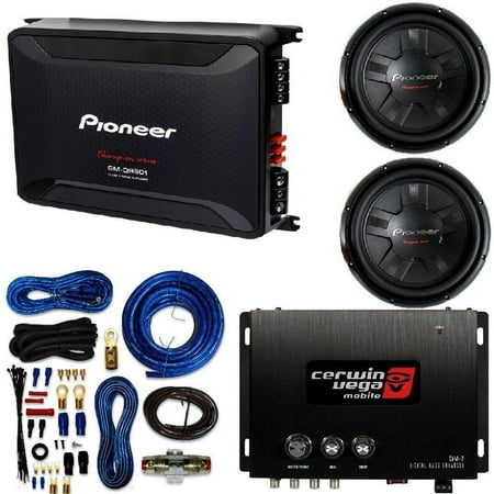 Pioneer 12- Inch. 1400 Watt Dual Voice Coil DVC Subwoofer W/ 2,400-Watt Class D Mono Amp CERWIN VEGA Bass Maximizer Processor Amplifier + 4 Gauge