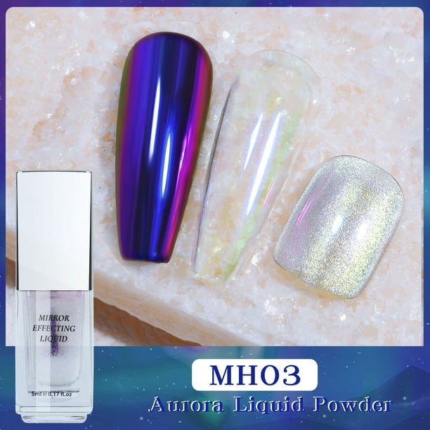 Polvo líquido de espejo para realzar las uñas, polvo de espejo europeo para realzar las uñas sin volar, 5 ml