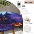 thumbnail image 3 of Halloween Round Tablecloth for 36-44 Inch Tables,Fitted Table Cover with Elastic Edge,Horror Pumpkins Halloween Dark Castle Purple Waterproof Outdoor Table Cloth Protector for Patio Garden Dinner, 3 of 9