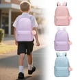 thumbnail image 2 of Solid Color Pom Pom Pendant Backpack for Ages 5rd 6th 8th 10th Simple Front Pocket Adjustable Straps Waterproof Casual Elementary Back To School Mini Bookbag, 2 of 9