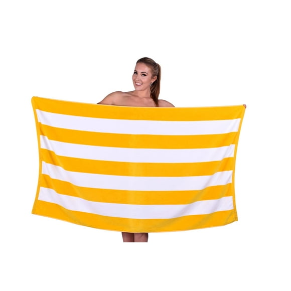 Puffy Cotton Luxury Cabana Striped Terry Velour Cotton Beach Towel Pool Towel Thick and Absorbent - Yellow