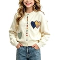 thumbnail image 2 of Auroural Girls Cardigan 7-8 Open Front Girls Heart Patch Knit Cardigan Long Sleeve Colorful Button Down Crew Neck Sweater Coat Kids 1-10 Years, 2 of 9