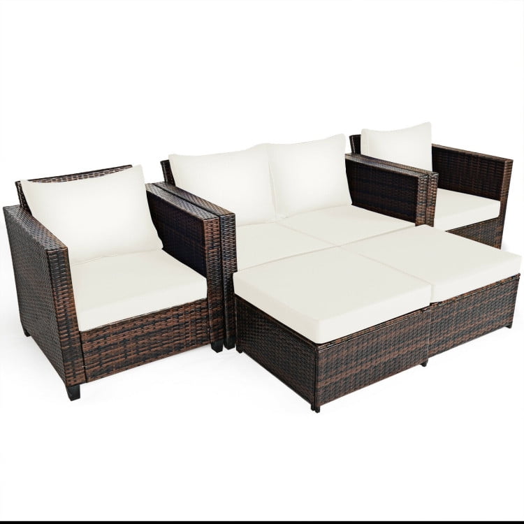 Aimee Lii 5 Pieces Patio Cushioned Rattan Furniture Set, Rattan Outdoor Furniture, White Aimee Lii 5 Pieces Patio Cushioned Rattan Furniture Set, Rattan Outdoor Furniture, White