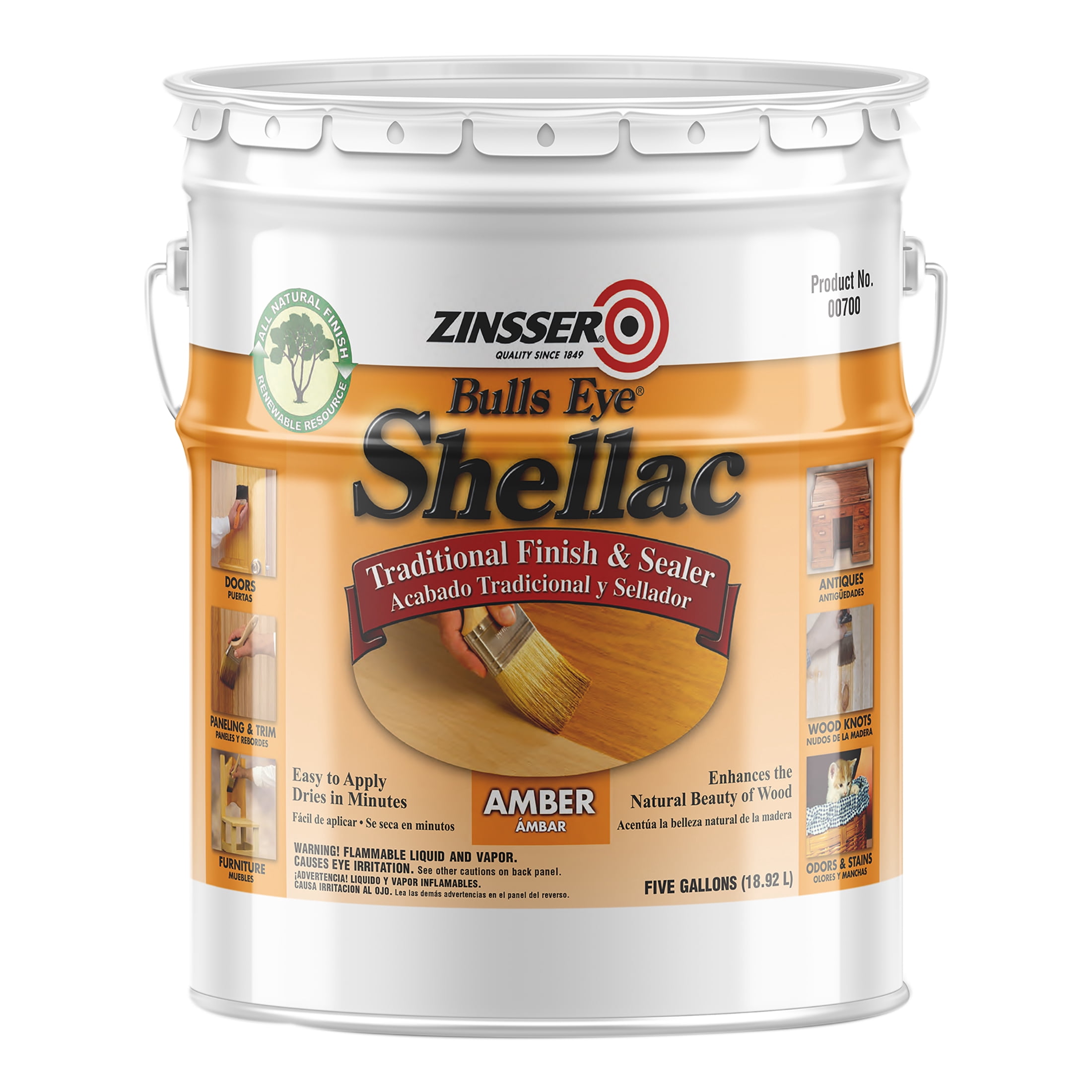 Amber, Zinsser Bulls Eye Shellac Flat - 700, 5 Gallon- 1 Pack