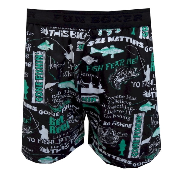 Fun Boxers Mens Fishing Phrases Black Boxer Shorts (Small)