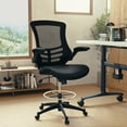 thumbnail image 3 of Flash Furniture Kelista Mid-Back Black Mesh Ergonomic Drafting Chair with LeatherSoft Seat, Adjustable Foot Ring and Flip-Up Arms, 3 of 17